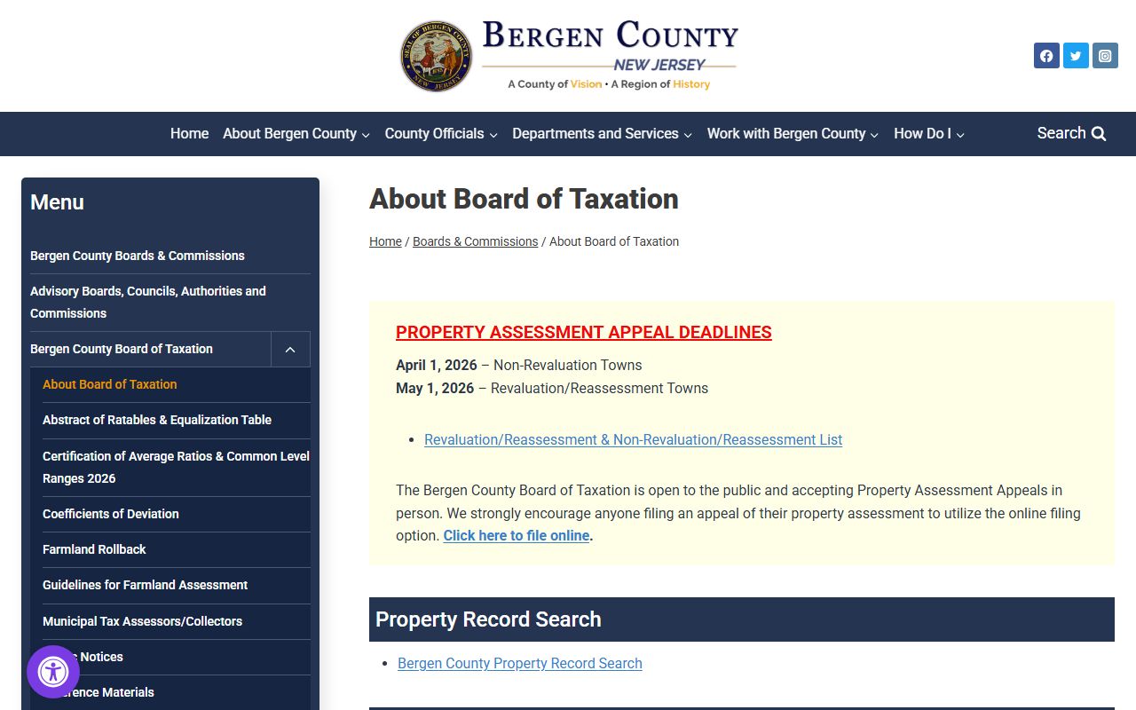 Bergen County tax appeal information for property tax records