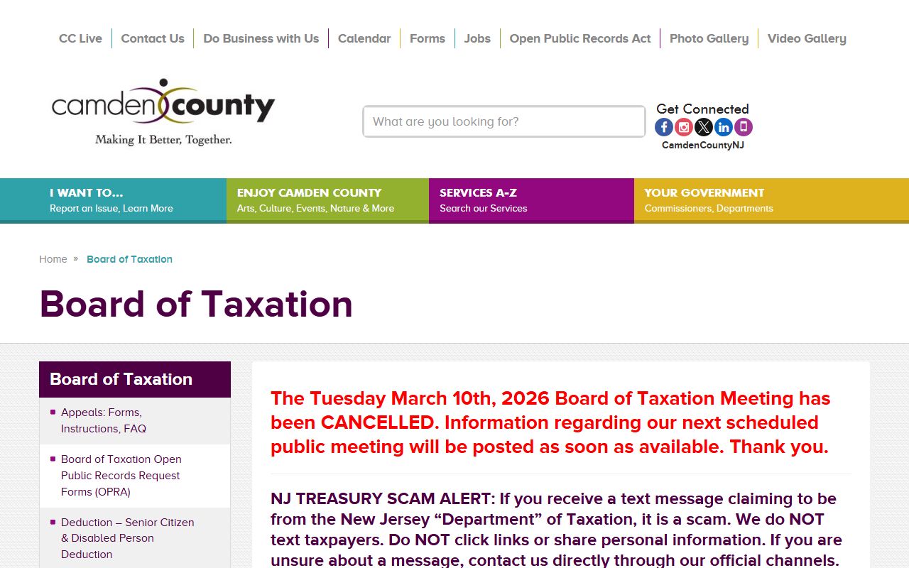 Camden County Board of Taxation website for property tax records