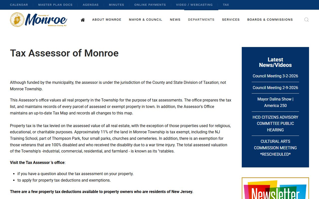 Monroe Township tax assessor office in Gloucester County for property tax records