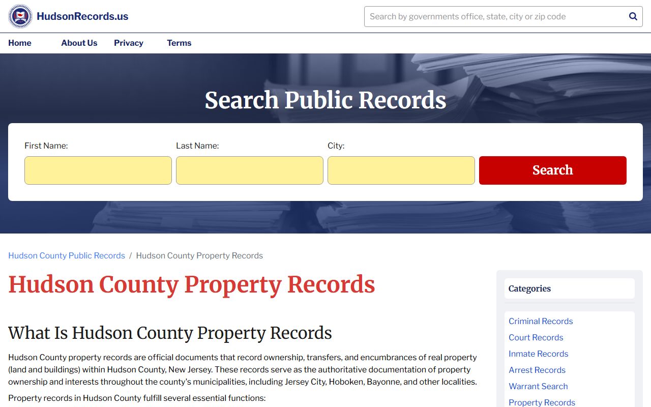Hudson County Property Records Portal for searching tax records