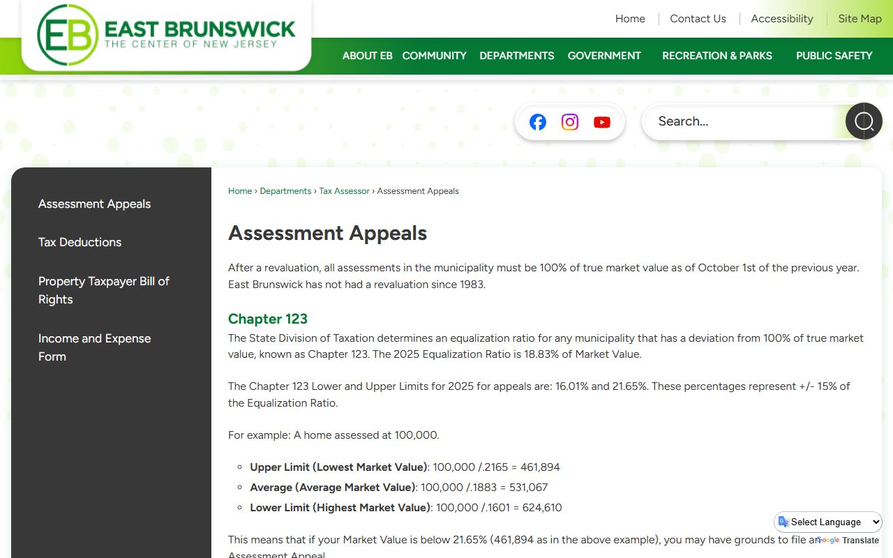 East Brunswick assessment appeals page for Middlesex County property tax records