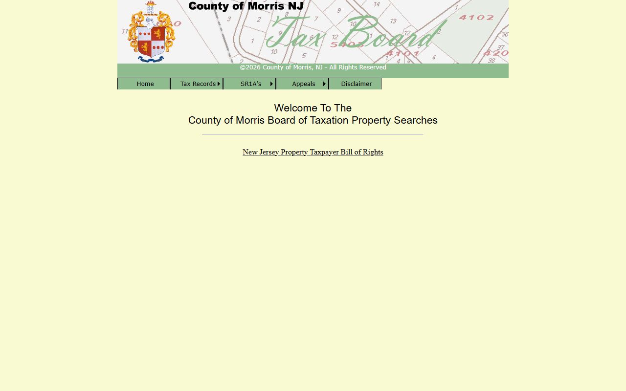 Morris County Board of Taxation website for property tax records