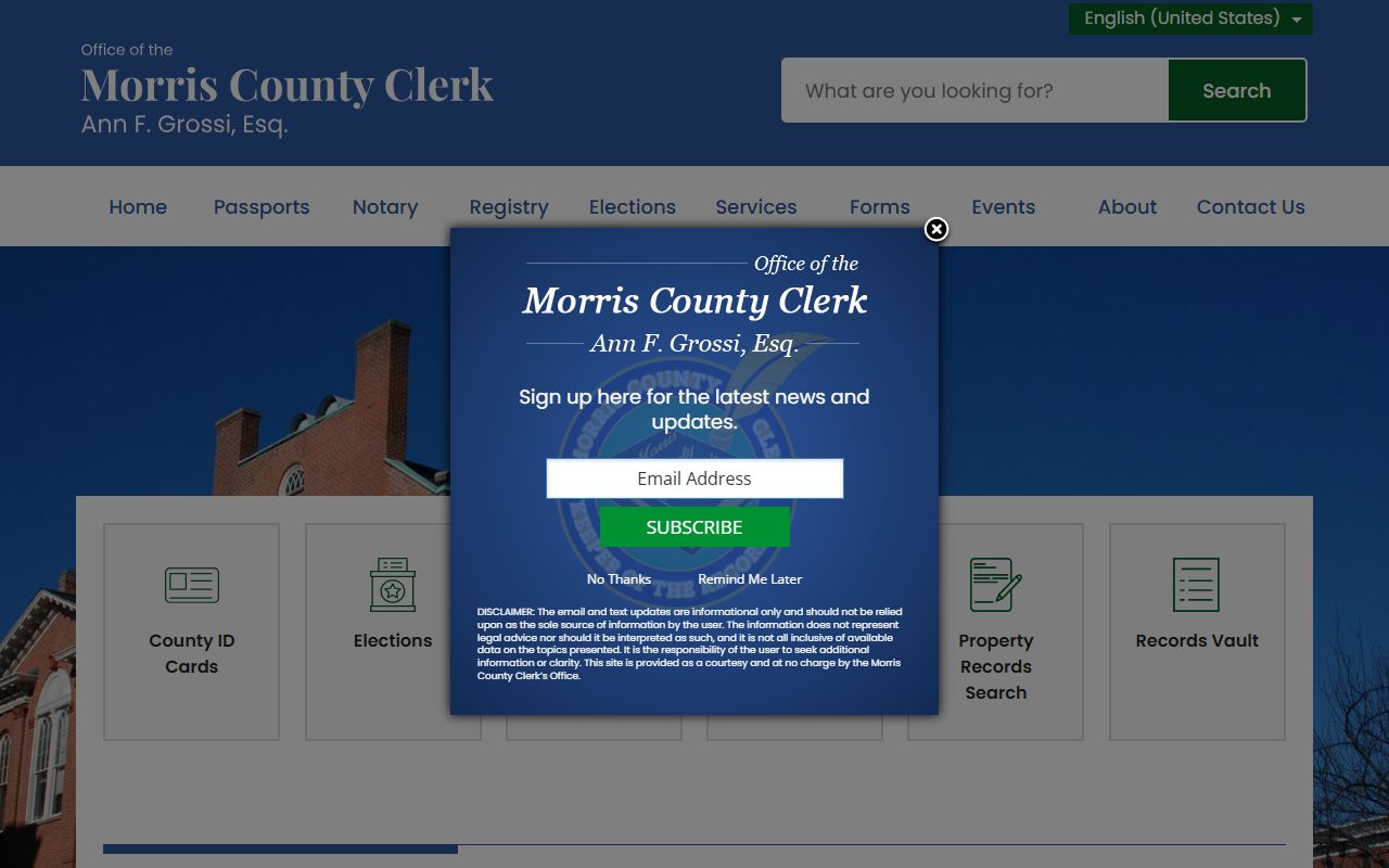Morris County Clerk land records search page