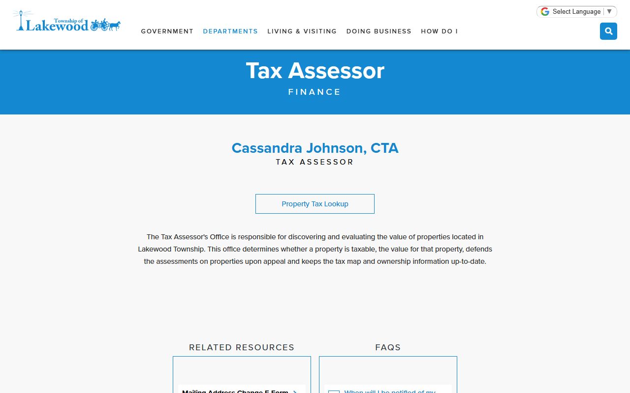 Lakewood Township Tax Assessor page for property tax records