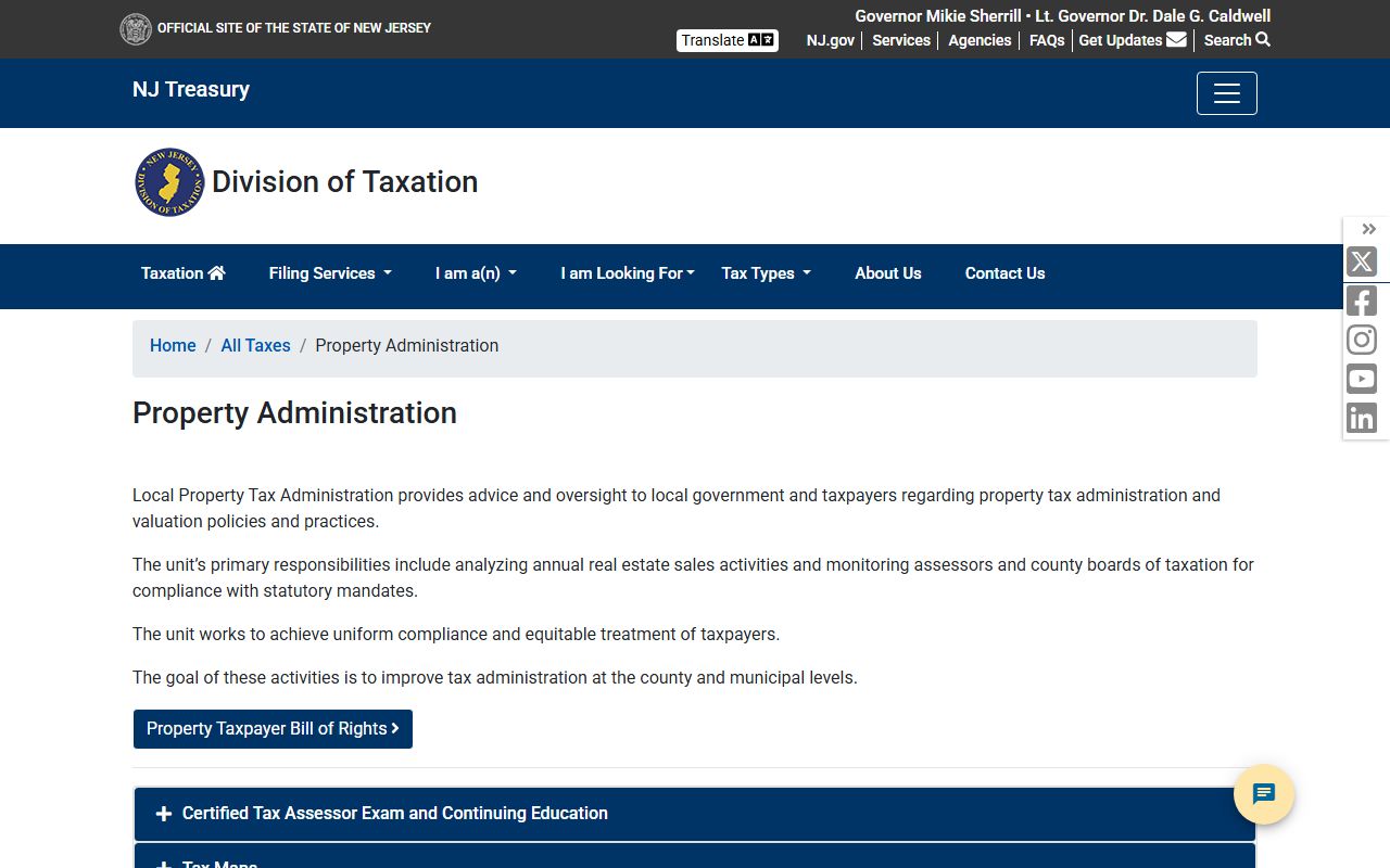 NJ Division of Taxation property tax records page for New Jersey