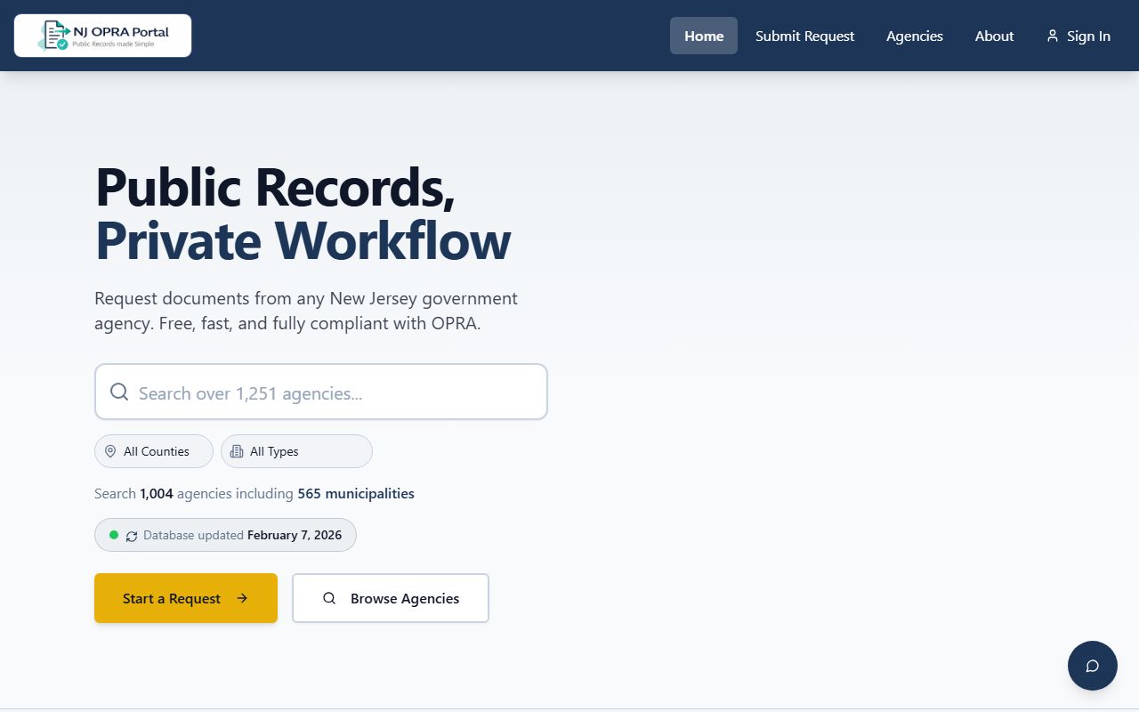 OPRA Portal for requesting New Jersey property tax records